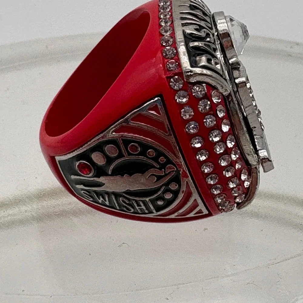 10 Bownet Award Basketball Finalist Champions Ring Red Silver Rhinestone Size 11